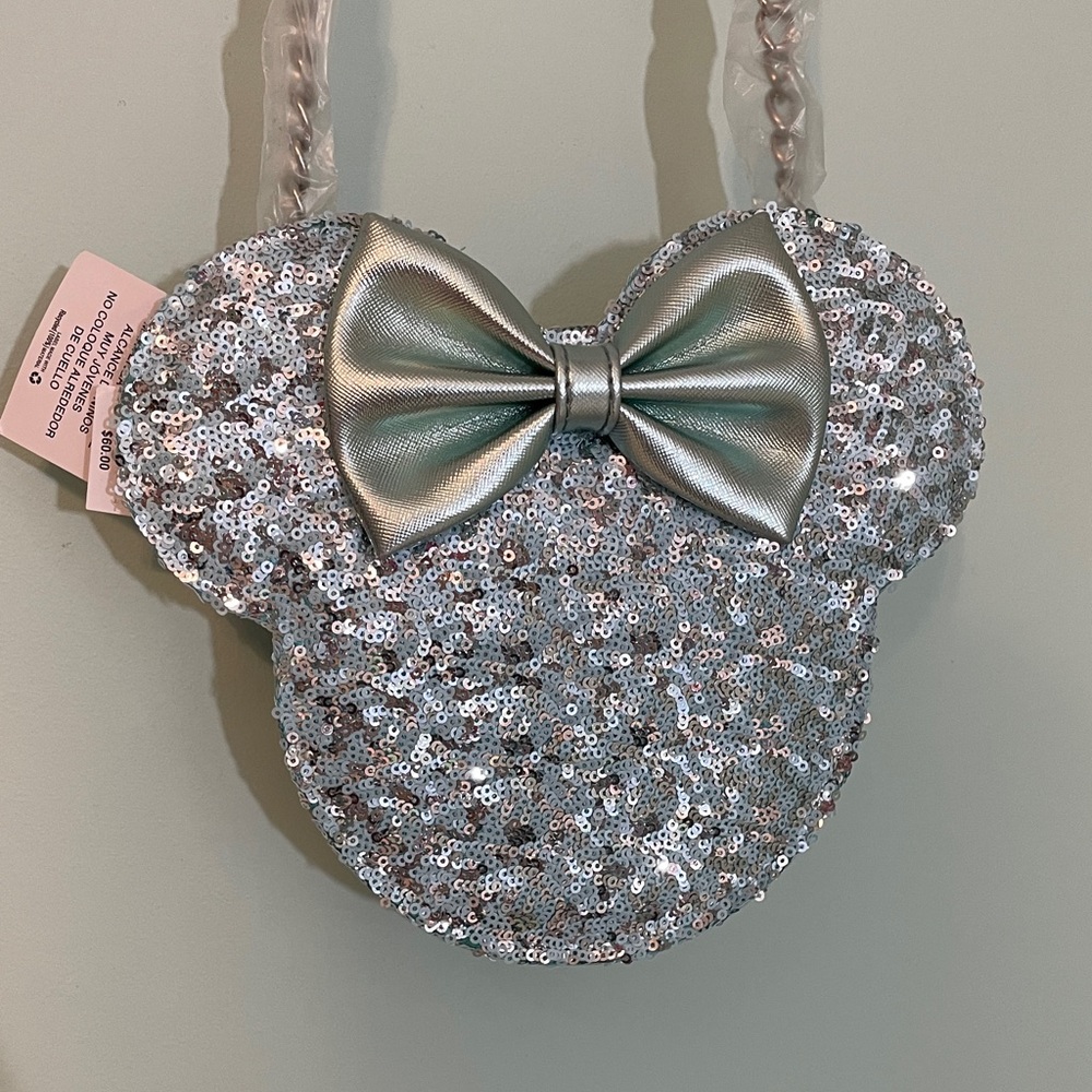 Disney Parks Loungefly Minnie Mouse Sequin Cross Body Purse NWT Teal Bow